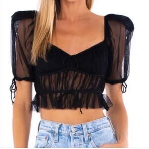 NWT🏷️For Love & Lemons Black Sheer Sunshine Crop Top